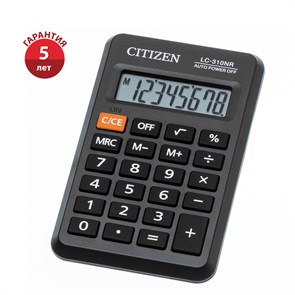 {{photo.Alt || photo.Description || 'Калькулятор карманный Citizen LC-310NR, 8 разрядов, питание от батарейки, 69*114*14мм, черный'}}