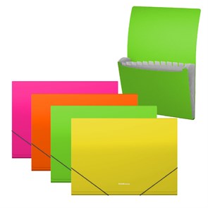 Папка-картотека пластиковая ErichKrause Matt Neon, с 13 отделениями, A4, ассорти (в пакете по 4 шт.)