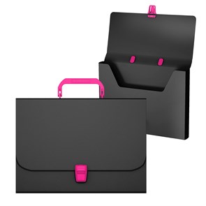 Портфель пластиковый ErichKrause® Matt Accent, A4, черный с розовой ручкой и замком   (в пакете по