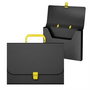 Портфель пластиковый ErichKrause® Matt Accent, A4, черный с желтой ручкой и замком   (в пакете по  1