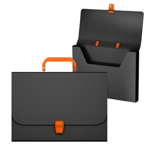 Портфель пластиковый ErichKrause® Matt Accent, A4, черный с оранжевой ручкой и замком   (в пакете по