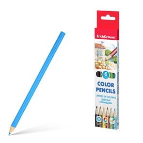 Цветные карандаши деревянные ErichKrause шестигранные, грифель 3 мм, 6 цветов (в коробке с европодве