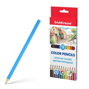 Цветные карандаши деревянные ErichKrause шестигранные, грифель 3 мм, 12 цветов (в коробке с европодв