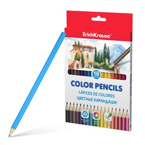 Цветные карандаши деревянные ErichKrause шестигранные, грифель 3 мм, 18 цветов (в коробке с европодв