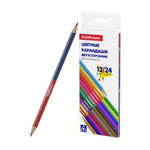 Цветные карандаши деревянные ErichKrause Bicolor трехгранные двусторонние 24 цвета (в коробке с евро