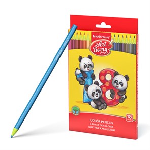 Цветные карандаши пластиковые ArtBerry® шестигранные, грифель 3 мм, 18 цветов (в коробке с европодве