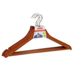 Вешалка-плечики Office Clean, набор 5шт., деревянные, с перекладиной, 45см, цвет вишня