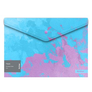 Папка-конверт на кнопке Berlingo "Haze", 180мкм, голубая/сиреневая, с рисунком, глиттер-эффект