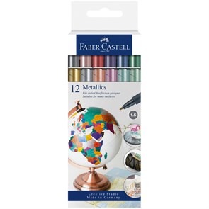 Набор маркеров для декорирования Faber-Castell "Metallics", 12 цв, металлик, пулевидный, 1,5мм, евро