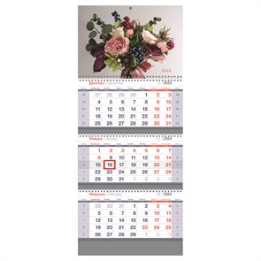 Календарь квартальный 3 бл. на 3 гр. OfficeSpace Standard "Цветы", с бегунком, 2024г.