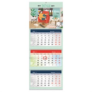 Календарь квартальный 3 бл. на 4 гр. OfficeSpace Elite "Уютный год", с бегунком, 2024г.