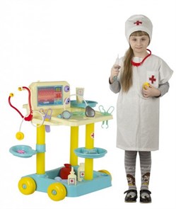 Игровой набор «Доктор» на тележке с костюмом доктора, 24 предмета (костюм,монитор,ванночка,таблетки