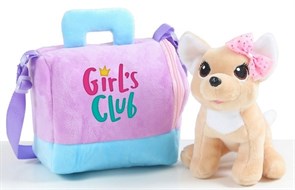 Собачка "Girl's Club"  со звуковыми эффектами, мягконабивная в сумочке-переноске в/п 20*12*17 см