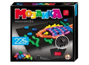 Мозаика фигурная 9 цветов/225 элементов/2 черных поля, в коробке 23*20*4,3 см.