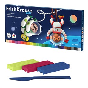 Пластилин классический ErichKrause Kids Space Animals 24 цвета со стеком, 432 г (в коробке 24 шт)