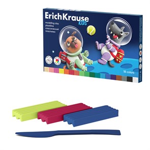 Пластилин классический ErichKrause Kids Space Animals 18 цветов со стеком, 324 г (в коробке 18 шт)