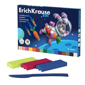 Пластилин классический ErichKrause Kids Space Animals 16 цветов со стеком, 288 г (в коробке 16 шт)