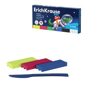 Пластилин классический ErichKrause Kids Space Animals 6 цветов со стеком, 108 г (в коробке 6 шт)