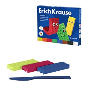 Пластилин классический ErichKrause Color Friends 8 цветов со стеком, 120 г (в коробке 8 шт)