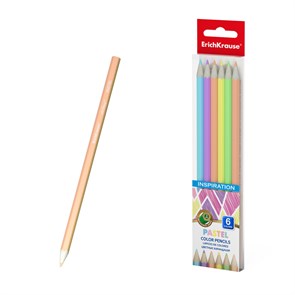 Цветные карандаши деревянные ErichKrause Inspiration Pastel шестигранные, грифель 3 мм, 6 цветов (в
