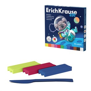 Пластилин классический ErichKrause Kids Space Animals 10 цветов со стеком, 180 г (в коробке 10 шт)