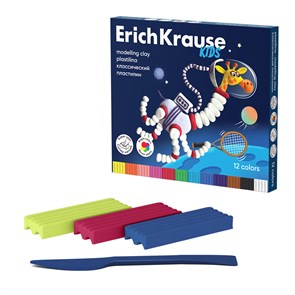 Пластилин классический ErichKrause Kids Space Animals 12 цветов со стеком, 216 г (в коробке 12 шт)