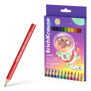Цветные карандаши пластиковые ErichKrause Kids Jumbo Space Animals трехгранные, грифель 5 мм, 12 цве