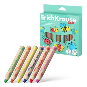 Цветные карандаши деревянные ErichKrause Baby Jumbo утолщенные круглые, грифель 10 мм, 6 цветов с то