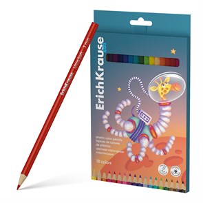 Цветные карандаши пластиковые ErichKrause Kids Space Animals трехгранные, грифель 3 мм, 18 цветов (в
