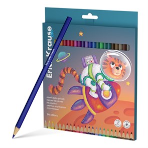 Цветные карандаши пластиковые ErichKrause Kids Space Animals трехгранные, грифель 3 мм, 24 цвета (в