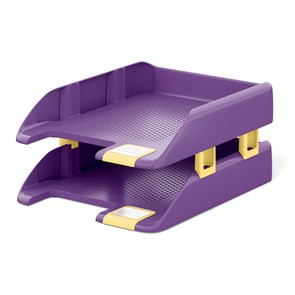 Набор из 2 пластиковых лотков для бумаг с боковыми креплениями ErichKrause® Forte, Iris, фиолетовый с желтой вставкой