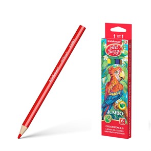 Цветные карандаши деревянные ArtBerry® Jumbo трехгранные, грифель 5 мм, 6 цветов с точилкой (в коробке с европодвесом 6 шт)
