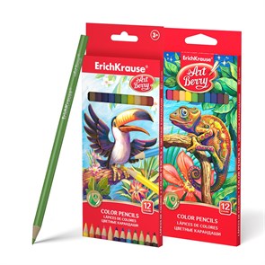 Цветные карандаши деревянные ArtBerry® трехгранные, грифель 3 мм, 12 цветов (в коробке с европодвесом 12 шт)