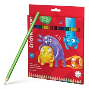 Цветные карандаши деревянные ErichKrause Jolly Friends шестигранные, грифель 3 мм, 24 цвета (в коробке с европодвесом 24 шт)
