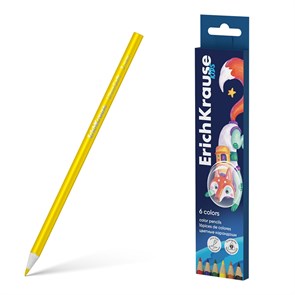 Цветные карандаши деревянные ErichKrause Kids Space Animals трехгранные, грифель 3 мм, 6 цветов (в коробке с европодвесом 6 шт)