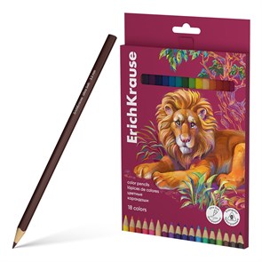 Цветные карандаши деревянные ErichKrause Safari трехгранные, грифель 3,3 мм, 18 цветов (в коробке с европодвесом 18 шт)