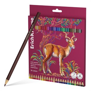 Цветные карандаши деревянные ErichKrause Safari трехгранные, грифель 3,3 мм, 24 цвета (в коробке с европодвесом 24 шт)