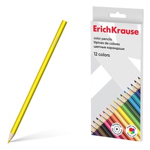 Цветные карандаши деревянные ErichKrause шестигранные 12 цветов (в коробке с европодвесом 12 шт)