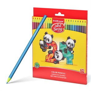 Цветные карандаши пластиковые ArtBerry® шестигранные, грифель 3 мм, 24 цвета (в коробке с европодвесом 24 шт)