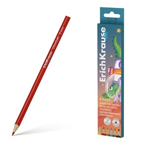 Цветные карандаши пластиковые ErichKrause Kids Space Animals трехгранные, грифель 3 мм, 6 цветов (в коробке с европодвесом 6 шт)
