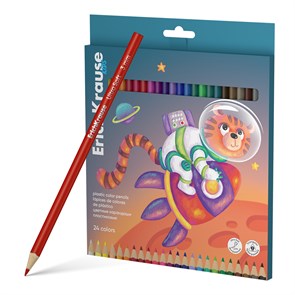 Цветные карандаши ErichKrause Kids Space Animals трехгранные, грифель 3 мм, 24 цвета пластиковые EK61784