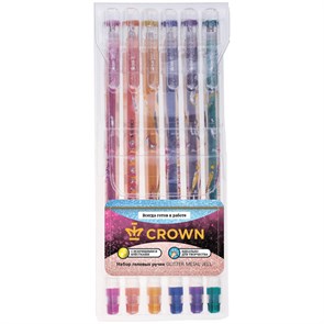 {{productViewItem.photos[photoViewList.activeNavIndex].Alt || productViewItem.photos[photoViewList.activeNavIndex].Description || 'Набор гелевых ручек Crown &quot;Glitter Metal Jell&quot; 6шт., 06цв., 1,0мм, с блестками, ПВХ уп., европодвес'}}