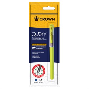 Ручка гелевая Crown "Quick Dry" с быстросохнущими чернилами и антибактериальным грипом, синяя, 0,5мм, корпус ассорти, 1 шт., блистер R362963