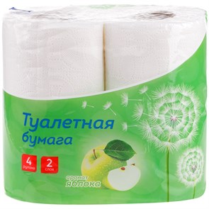 Бумага туалетная OfficeClean 2-слойная, 4шт., тиснение, белая, яблоко R300439