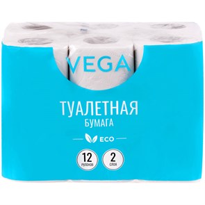 Бумага туалетная Vega 2-слойная, 12шт., эко, 15м, тиснение, белая R315617