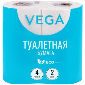 Бумага туалетная Vega 2-слойная, 4шт., эко, 15м, тиснение, белая R315616