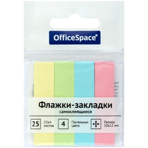 Флажки-закладки OfficeSpace, 50*12мм, 25л*4 пастельных цвета, европодвес R267410