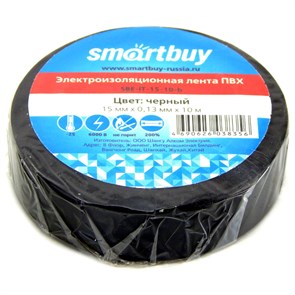 Изолента Smartbuy, 15мм*10м, 130мкм, черная, инд. упаковка R291546