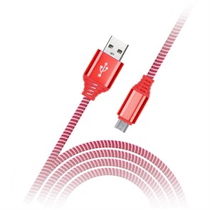 Кабель Smartbuy iK-12NS, USB - micro-USB, в оплетке, 2A output, 1м, красный R321350