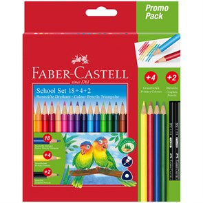 Карандаши цветные Faber-Castell, 18цв., трехгран., заточ.+ 4цв. + 2ч/г кар., картон, европодвес R286622